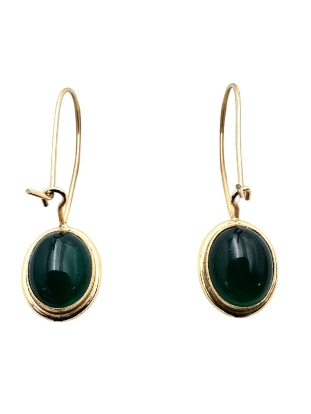 14K Yellow Gold Earrings Reversible Black Green Drop Pierced 3.8 Grams